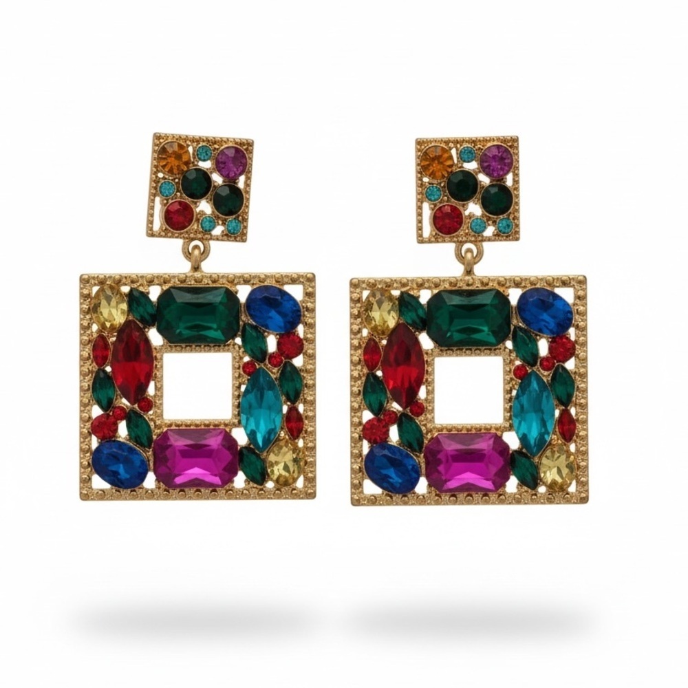 Multicolor Gemstone Square Earrings